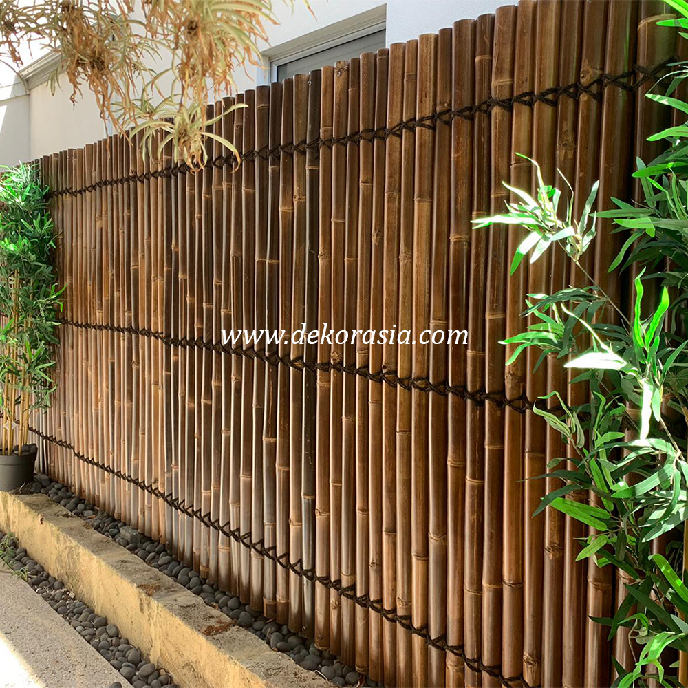 Black full round roll bamboo fence with stainless steel